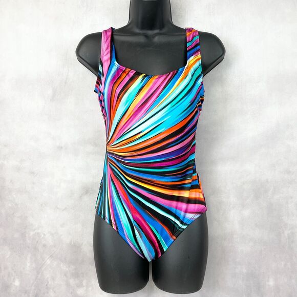 St Johns Bay One Piece Swimsuit Womens 8 Rainbow Burst Scoop Back Beachy Cruise - Picture 1 of 10